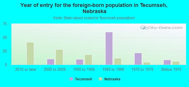 Year of entry for the foreign-born population in Tecumseh, Nebraska