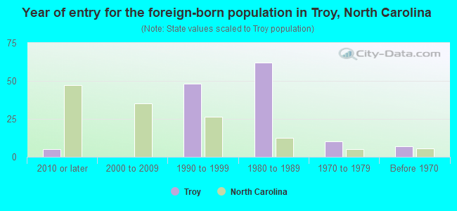 Year of entry for the foreign-born population in Troy, North Carolina