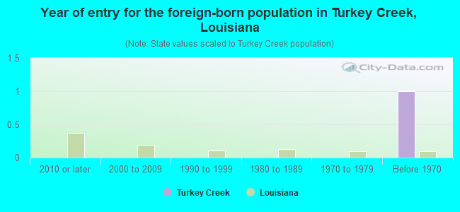 Year of entry for the foreign-born population in Turkey Creek, Louisiana