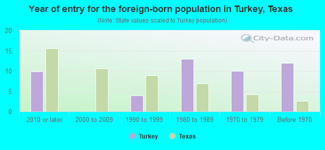 Year of entry for the foreign-born population in Turkey, Texas