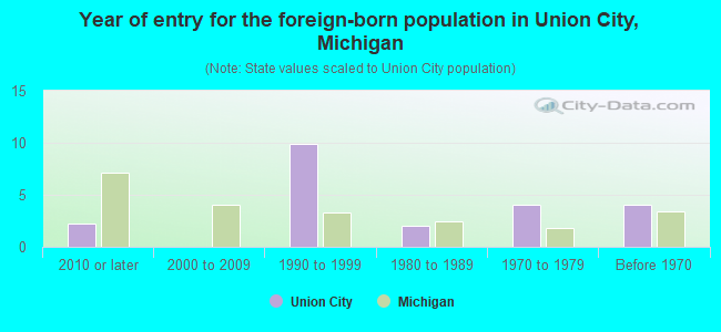 Year of entry for the foreign-born population in Union City, Michigan