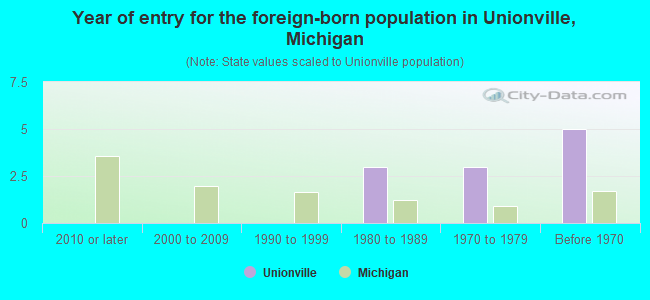 Year of entry for the foreign-born population in Unionville, Michigan