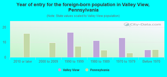Year of entry for the foreign-born population in Valley View, Pennsylvania