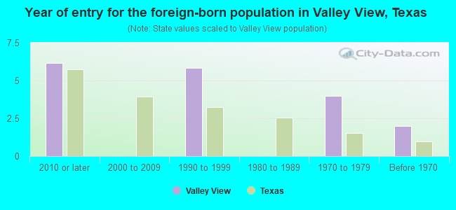 Year of entry for the foreign-born population in Valley View, Texas