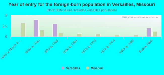 Year of entry for the foreign-born population in Versailles, Missouri
