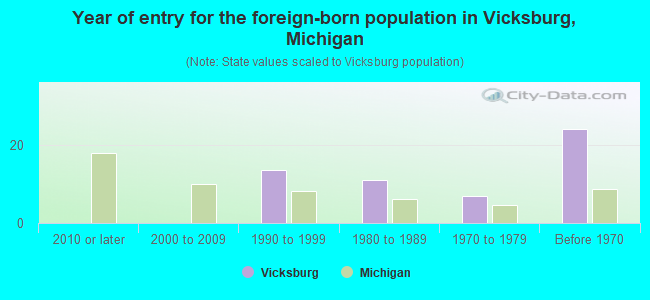 Year of entry for the foreign-born population in Vicksburg, Michigan