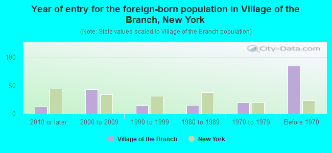 Year of entry for the foreign-born population in Village of the Branch, New York
