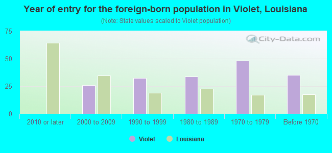 Year of entry for the foreign-born population in Violet, Louisiana