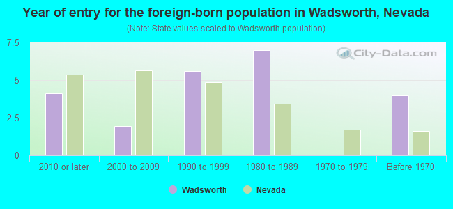 Year of entry for the foreign-born population in Wadsworth, Nevada