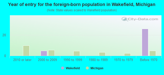 Year of entry for the foreign-born population in Wakefield, Michigan