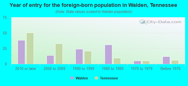 Year of entry for the foreign-born population in Walden, Tennessee