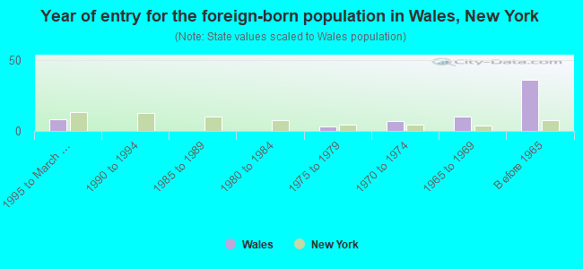 Year of entry for the foreign-born population in Wales, New York