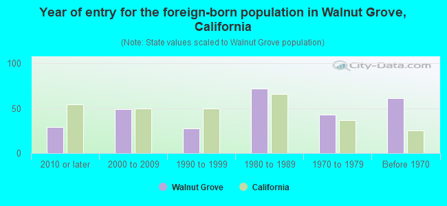 Year of entry for the foreign-born population in Walnut Grove, California