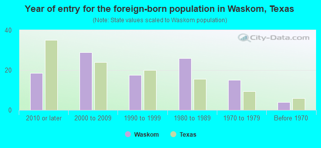 Year of entry for the foreign-born population in Waskom, Texas