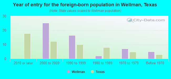 Year of entry for the foreign-born population in Wellman, Texas