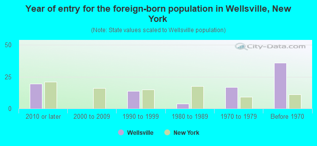 Year of entry for the foreign-born population in Wellsville, New York