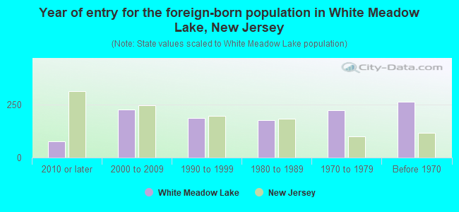 Year of entry for the foreign-born population in White Meadow Lake, New Jersey