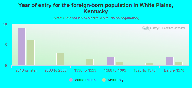 Year of entry for the foreign-born population in White Plains, Kentucky