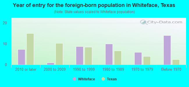 Year of entry for the foreign-born population in Whiteface, Texas
