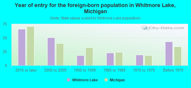 Year of entry for the foreign-born population in Whitmore Lake, Michigan