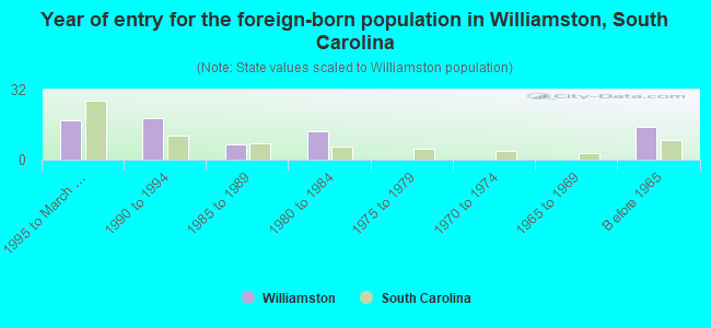 Year of entry for the foreign-born population in Williamston, South Carolina