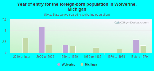 Year of entry for the foreign-born population in Wolverine, Michigan