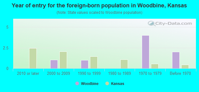 Year of entry for the foreign-born population in Woodbine, Kansas