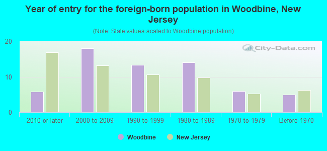 Year of entry for the foreign-born population in Woodbine, New Jersey
