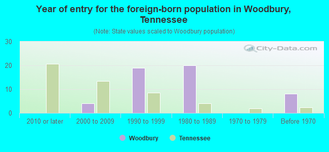 Year of entry for the foreign-born population in Woodbury, Tennessee