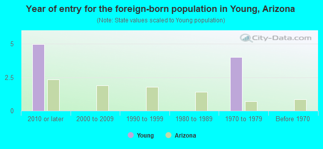 Year of entry for the foreign-born population in Young, Arizona
