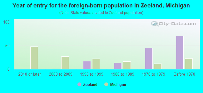 Year of entry for the foreign-born population in Zeeland, Michigan