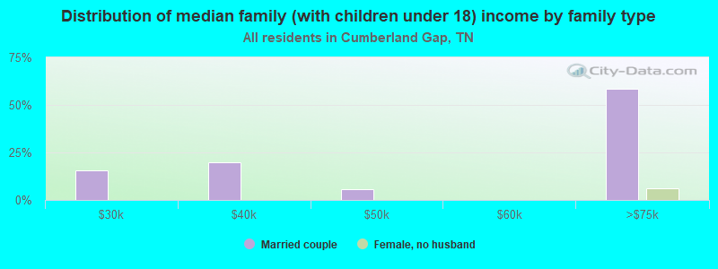 Distribution of median family (with children under 18) income by family type