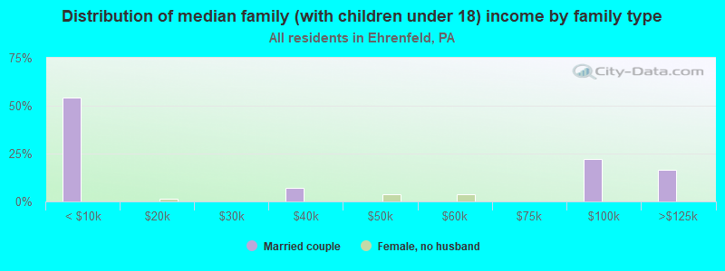 Distribution of median family (with children under 18) income by family type