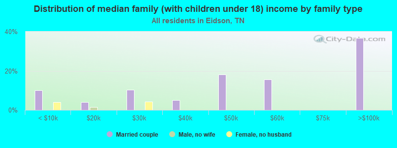 Distribution of median family (with children under 18) income by family type