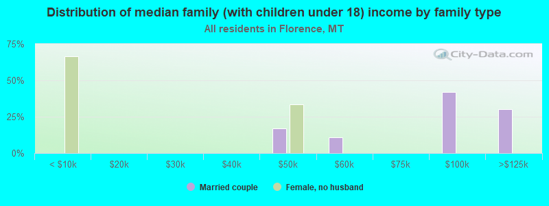 Distribution of median family (with children under 18) income by family type