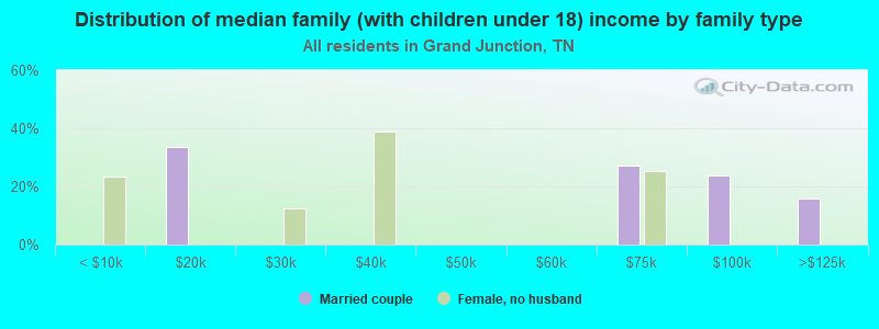 Distribution of median family (with children under 18) income by family type