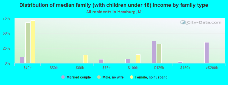 Distribution of median family (with children under 18) income by family type