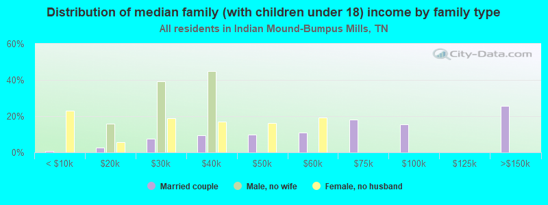 Distribution of median family (with children under 18) income by family type