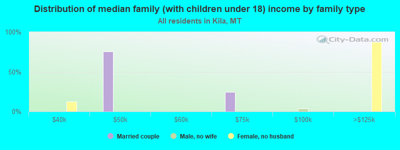 Distribution of median family (with children under 18) income by family type