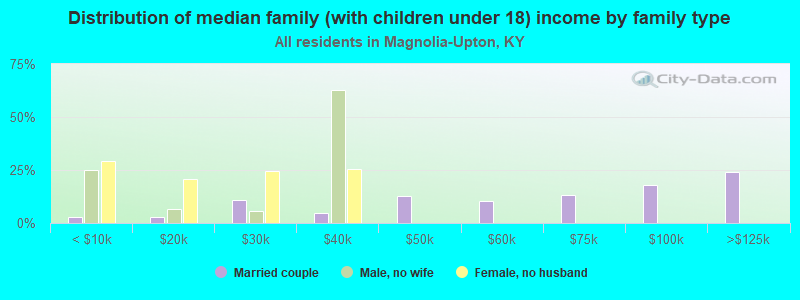 Distribution of median family (with children under 18) income by family type