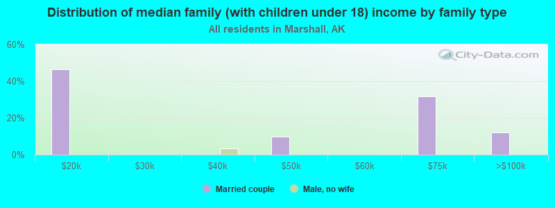 Distribution of median family (with children under 18) income by family type