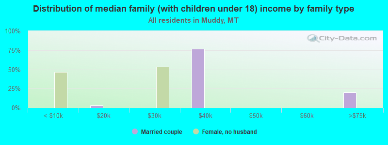 Distribution of median family (with children under 18) income by family type