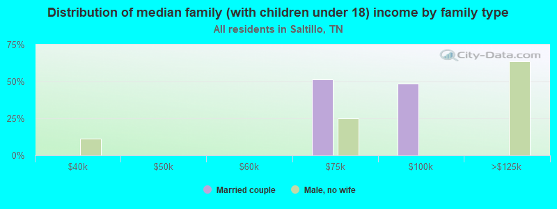 Distribution of median family (with children under 18) income by family type