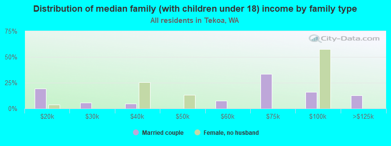 Distribution of median family (with children under 18) income by family type