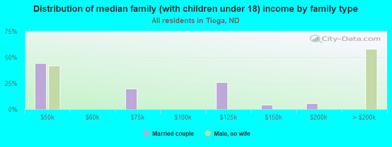 Distribution of median family (with children under 18) income by family type