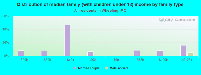 Distribution of median family (with children under 18) income by family type