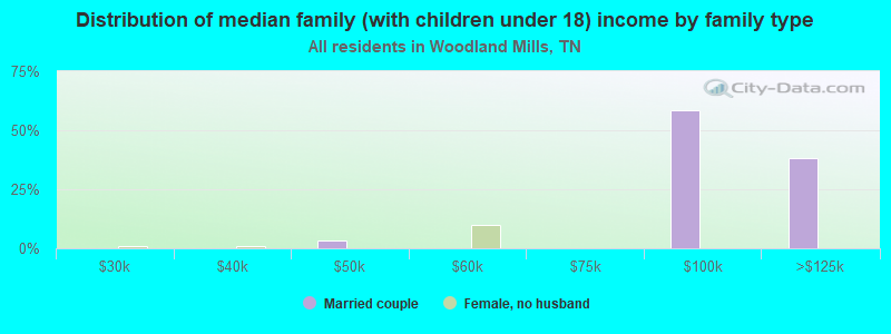 Distribution of median family (with children under 18) income by family type