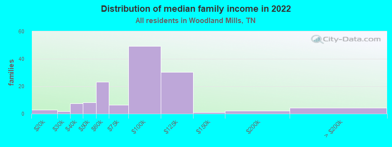 Distribution of median family income in 2022