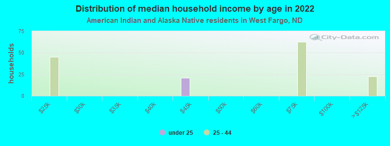 Distribution of median household income by age in 2022