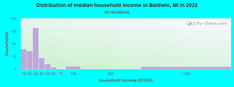 Distribution of median household income in Baldwin, MI in 2022